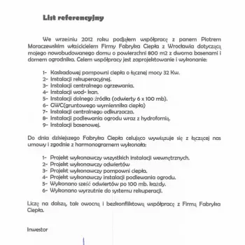 List referencyjny Holanowski